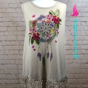 UMGEE Fun Hippie/Boho Top With Tassel Bottom NWT L